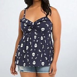 Torrid sz1 navy ruffle skull adjustable tank